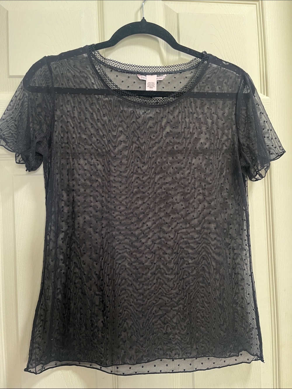 Victoria's Secret Black Sheer Polka Dot Short Sleeve Top